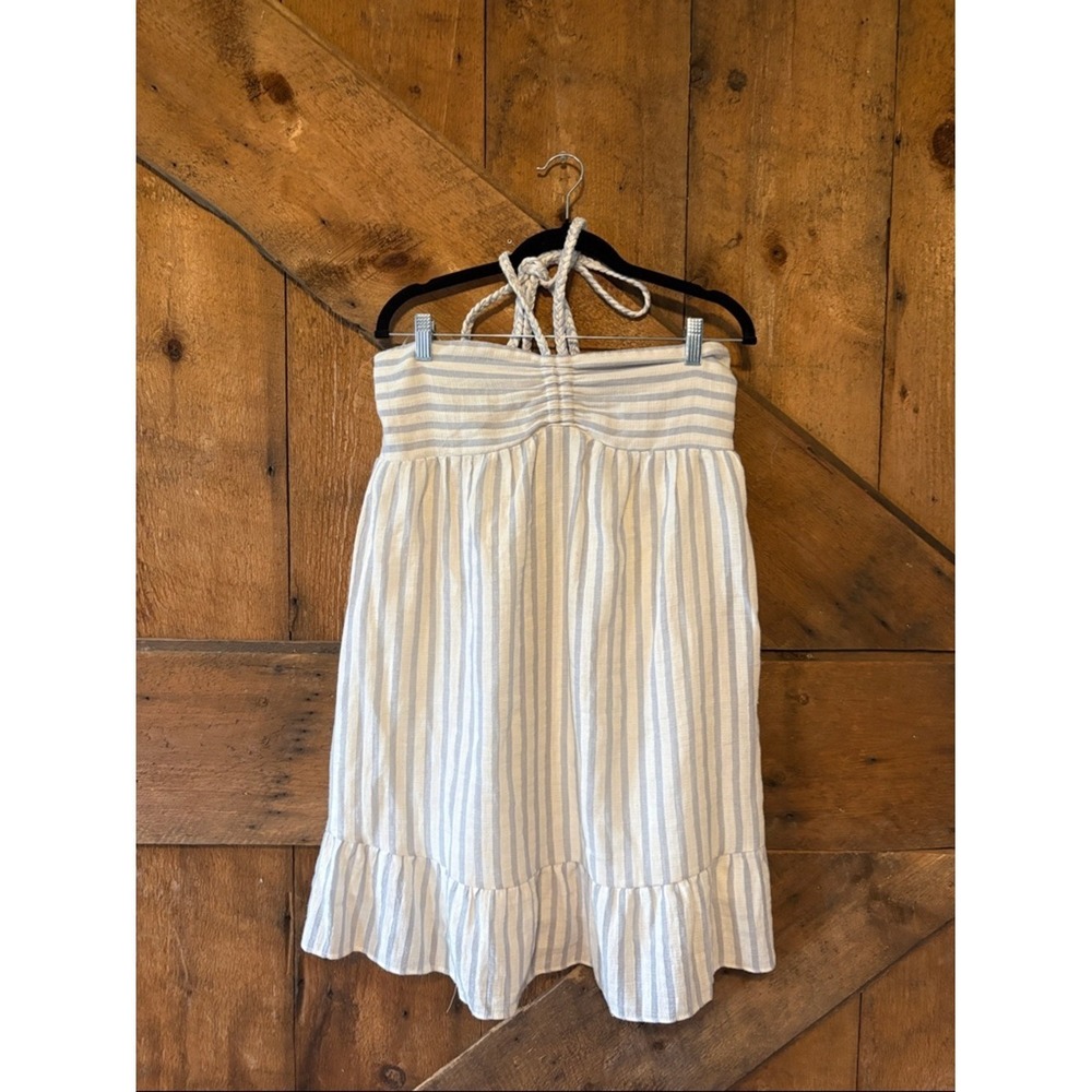 Sage The Label Women Blue White Striped Halter Ruffle Mini Dress‎ LG2375 L